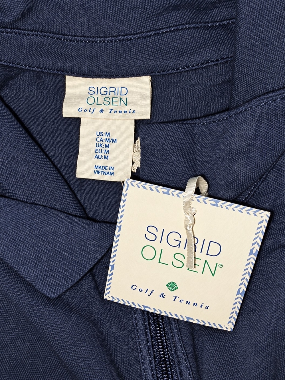 Sigrid Olsen Navy Sleeveless Polo Tank with White Tennis Motifs - Picture 6 of 9